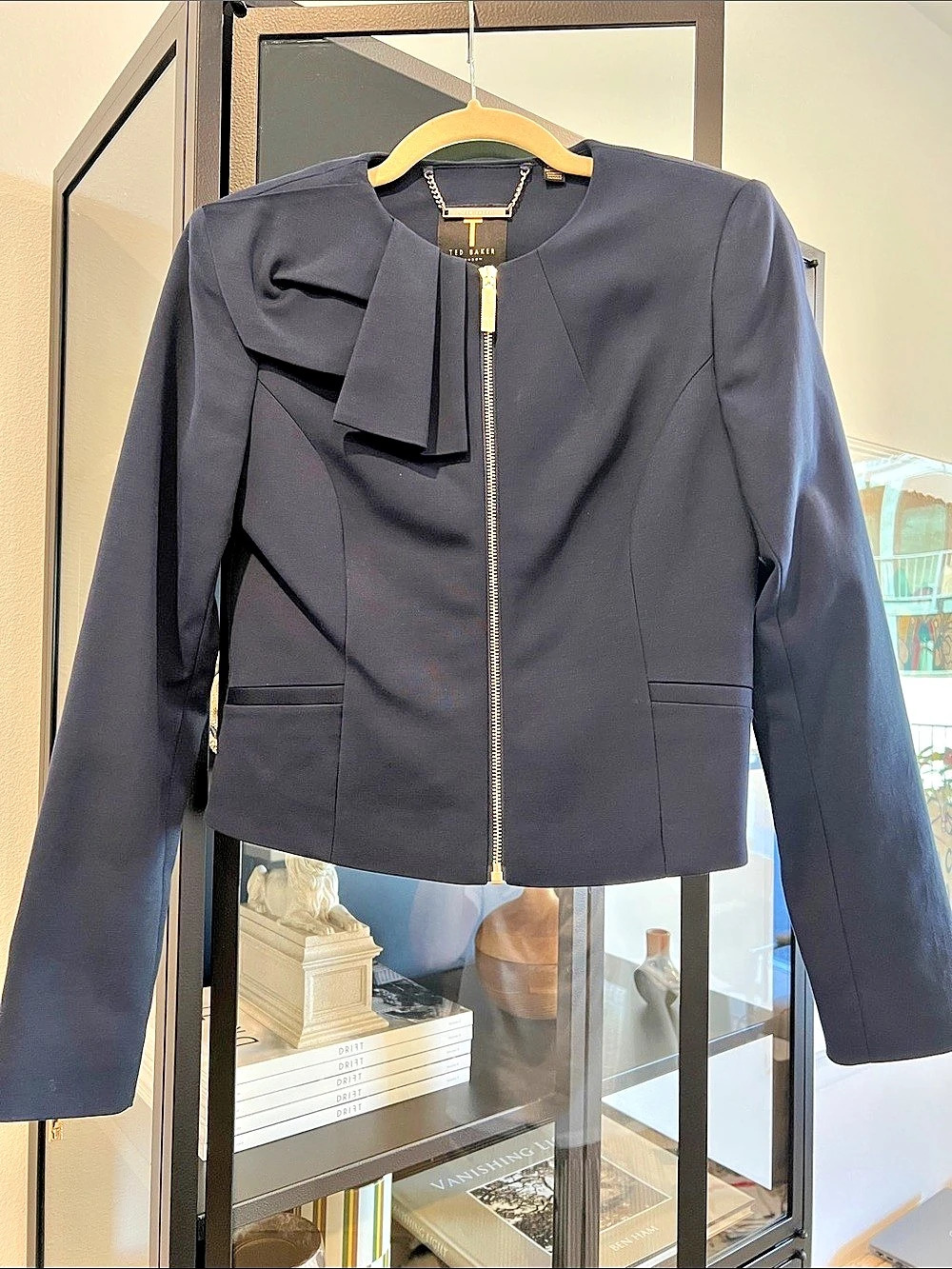 Ted Baker Janni Grosgrain Bow-Neck Tailored Jacket Navy US Size 4 (UK s